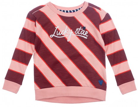 Sweatshirt, innen kuschelig weich, in Coral / Bordeaux Rot, breite Retro Streifen von JUBEL 0217