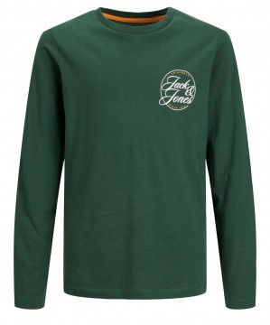 LA Shirt aus reiner BW in Waldgrün mit kleinem Logo Print von JACK &amp; JONES Junior 12208745