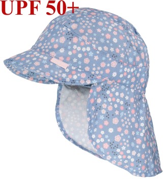 Schirmmütze mit Nackenschutz in Jeansblau + Mille Fleurs Muster UPF 50+ MAXIMO 103400