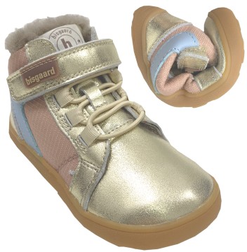 Lammfell gefütterter Barfußschuh, Mid Top Höhe, in Rosa / Gold von BISGAARD * Rafael Lamb *