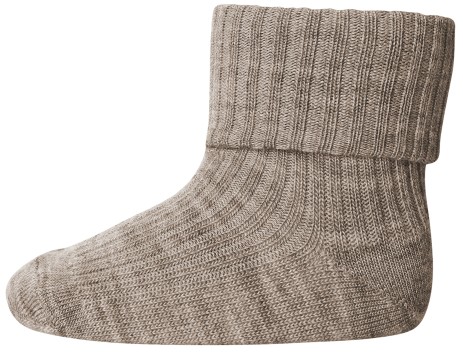 Wollsocke mit Umschlagbund aus Superwasch Soft Merino Wolle Artikel 589 in 489 Light Brown Melange