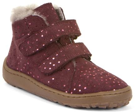 Lammfell gefütterte Barfußschuhe / Winterschuhe Mid Top in Bordeaux Glitzer von FRODDO G3110263