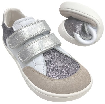 Glitzer Sneaker mit Minimalsohle / Barfußschuhe Modell Mini Charm in Silber Glitzer von SHAPEN Kids