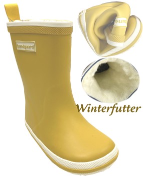 Barfuß Gummistiefel Charly High Warm, Naturgummi +Winterfutter in Curry Gelb von BUNDGAARD