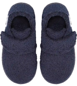 Hausschuhe aus Wolle + TPR Sohle mit Klett regulierbar von NANGA in DKL Blau Uni * Leila 2.0 *