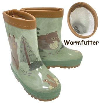 Kurzschaft Gummistiefel aus Naturkautschuk mit Winterfutter * kleiner Bär * Waldgrün MAXIMO 111965