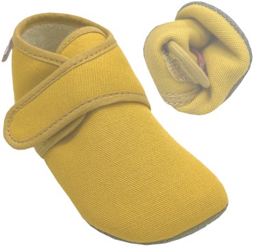 Knautschige Barfußhausschuhe mit Klett BIO BW + Anti Rutsch Sohle *Gelb Uni* von POLOLO