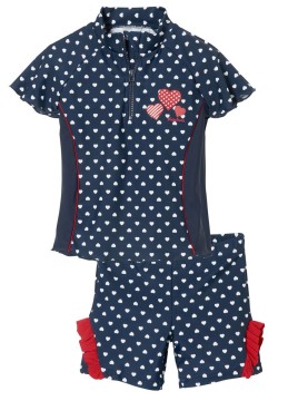 UV Schutz Zweiteiler Navy Blau / Weiße + Rot Herzen von PLAYSHOES UV Schutz 50+ 461242