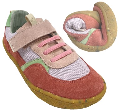 Stylische Sneaker aus Leder & Mesh Barfußschuhe von GROUNDIES Kids LOU in Light Pink