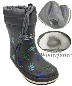 Barfuß Gummistiefel Kurzschaft * CIRRO LOW Warm * Winterfutter in Grau Roboter von BUNDGAARD