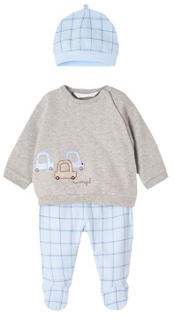 Baby Boy Set Klassisch Hellblau / Grau BW Sweater, Strampelhose &amp; Mütze von MAYORAL 2508
