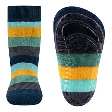 Stoppersocken aus BW Vollfrottee Softstep Sohle v. EWERS in Blau,Grün, Gelb, Grau Geringelt 221317