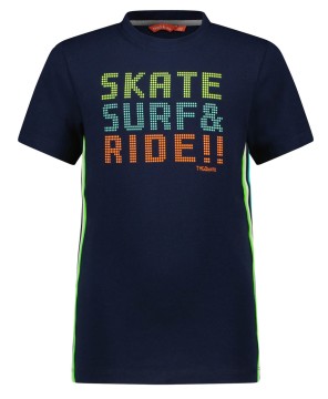 Schmales T-Shirt in Navy Blau mit Neon Print &amp; Webband seitl. von TYGO &amp; Vito Boy X203-6461