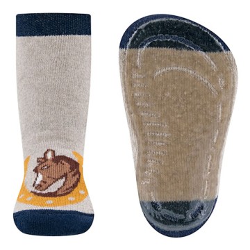 Stoppersocken aus BW Vollfrottee Softstep Sohle v. EWERS in Beige / Blau mit Pferdekopf 221329