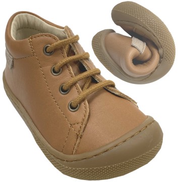 Halbschuhe / Barfußschuhe aus Nappaleder Schnürer * AMUR * in Cognac von NATURINO