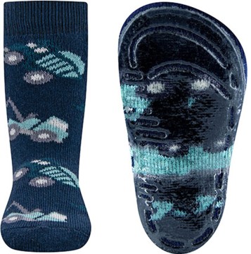 Stoppersocken aus BW Vollfrottee Softstep Sohle v. EWERS in Navy Motiv Baufahrzeuge 221336