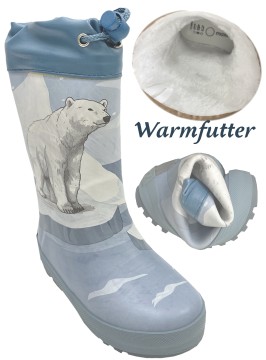 Gummistiefel mit regulierbarer Stulpe, Fotodruck Eisbär auf Blue + Warmfutter MAXIMO 135665