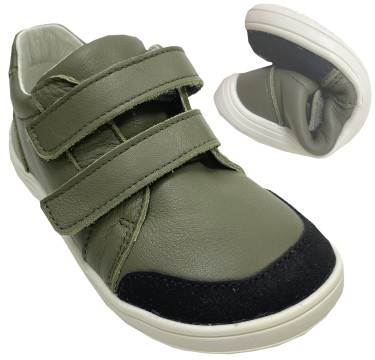 Leder Sneaker Low Top / Barfußschuhe von BABY BARE Modell FEBO GO Bosco in Oliv Grün