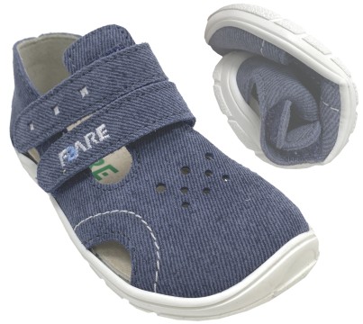 Fare Bare Barfußschuhe / Halbsandalen Jeansblau Stripe, Leder & Textil A Linie 5164301