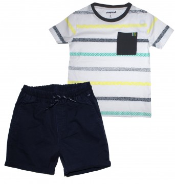 Sommerset für Jungen, T-Shirt bunt gestreift &amp; kurze Chino Shorts in Marine von MAYORAL 3268
