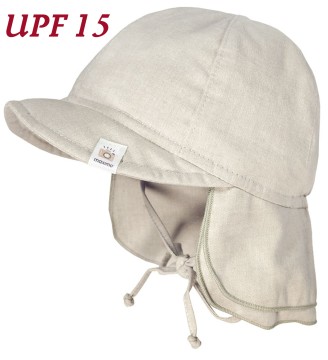 Mini Kids Schirmmütze z. binden + Nackenschutz in Uni Beige Melange UPF 15 von MAXIMO 098500
