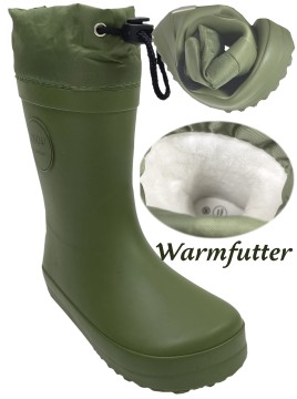 Barfuß Gummistiefel Naturkautschuk in OLIVE * Mittelschaft, Stulpe & Warmfutter * 0904! Barefoot