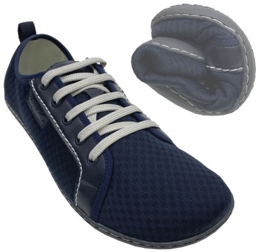 Luftig leichte Barfußschuhe in NAVY Blau Modell FLEX von GROUNDIES auf der GO1 Sohle