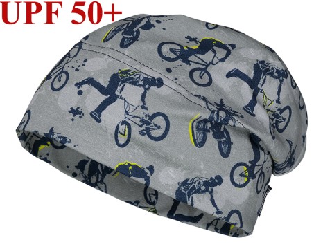 Cooles Jersey Beanie in Grau mit Biker Print UPF 50+ von MAXIMO 055700