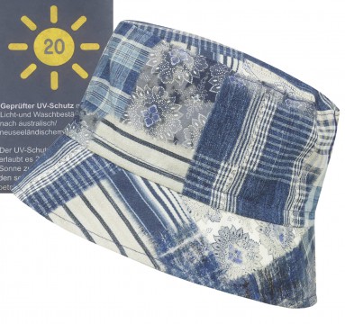 Trendiger Sonnenhut in Jeans Blau Patchwork Stil UV 20 von DÖLL 1738451722