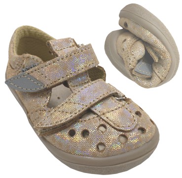 Halbsandalen / Minimalschuhe, Doppelklett, Gold Glitzer * BELLA * von BEDA