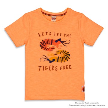 Knalliges T-Shirt Slub Garn Jersey in Neon Orange mit Frontprint von STURDY 0361