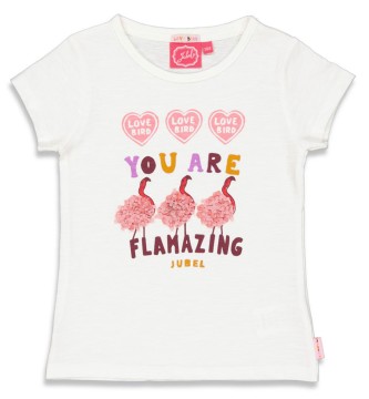 Cooles T-Shirt in Offwhite mit fransigen Flamingos von JUBEL &quot; Birds of Paradise &quot; 0330