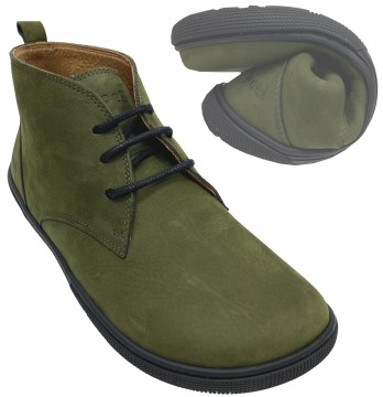 Schlichte Desert Boots / Barfußschuhe aus Hydro Leder in Khaki/ Waldgrün von KOEL Modell FEA Hydro