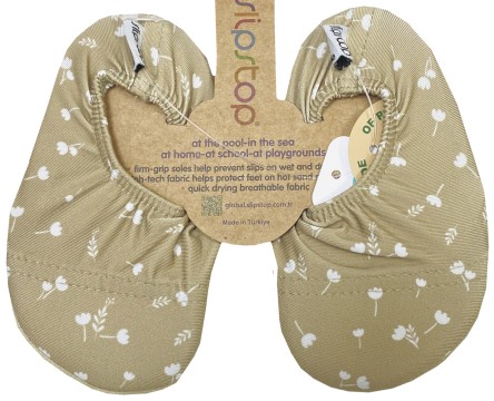 Slip Stop - Badeschuhe / Barfußschuhe / Allroundschuhe für Kids * GRAIN Sand * Beige mit Blümchen