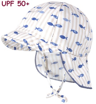 Schirmmütze z.binden mit Nackenschutz in Offwhite / Beige / Blau UPF 50+ von MAXIMO 112800