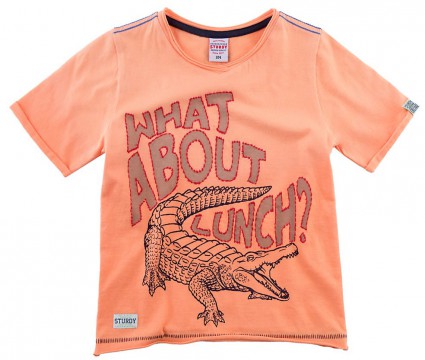 Cooles T-Shirt in gewaschenem Orange mit Kroko Druck von STURDY 0133