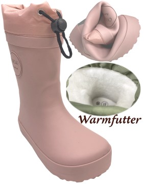 Barfuß Gummistiefel Naturkautschuk in ROSE * Mittelschaft, Stulpe & Warmfutter * 0904! Barefoot