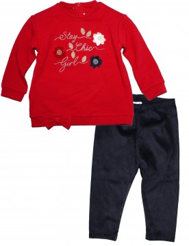 Dkl Rotes Sweatshirt mit Blüten Stick &amp; Leggins aus Samt in Nachtblau von MAYORAL 2715