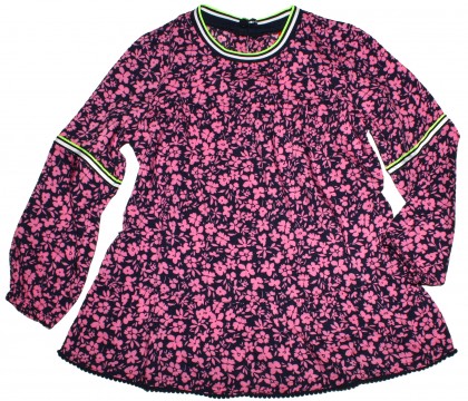 Luftig leichtes Tunika Shirt Langarm in Marine / Pink Flower für Mädchen von S.OLIVER Kids 2062