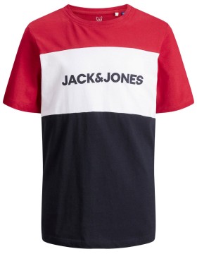 Color Blocking T-Shirt aus reiner BW in Rot /Weiß / Navy + Logo Print JACK &amp; JONES 12174282