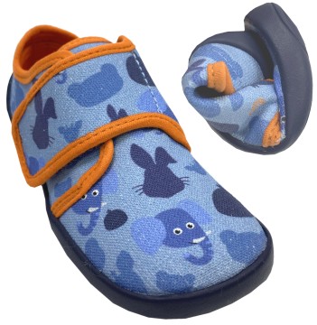 Leichte & flexible Slipper Cotton MOVY / Hausschuhe mit Klett von AFFENZAHN Blau Elefant