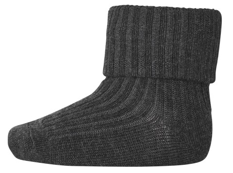 Wollsocke mit Umschlagbund aus Superwasch Soft Merino Wolle Artikel 589 in 497 Dark Grey Melange