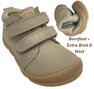 Mid Top Barfußschuhe *KARI Extra Wide* von KOEL mit Klett aus Hydro Leder in GRAU 15W002.121