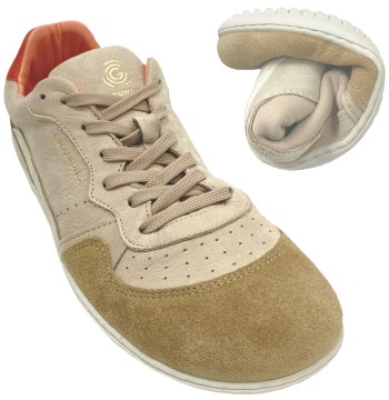 Retro Sneaker / Barfußschuhe von GROUNDIES in Beige / Coral Modell NOVA , GO1 Sohle