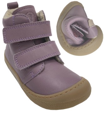 Woll gefütterte leichte Barfußschuhe / Winterstiefel in Magnolia/ Lila > NATURINO Barefoot < WIGGHI