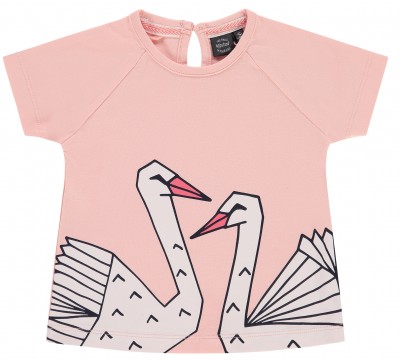 Raglan Shirt Kurzarm in Zart Rosa mit zwei Schwänen für Mini Girls von BABYFACE 21208642