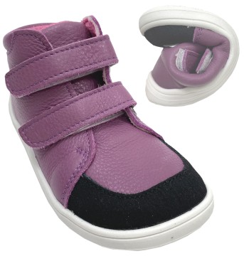 Baby Bare BarfuBschuhe Minimalschuhe Halbschuhe Lederschuhe Mid Top Kinderschuhe Febo Fall Klettschuhe TEX Membran Wasserdicht Petunia Lila Violett KJ Fashion