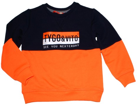 Leichter Sweater in Marine &amp; Neon Orange mit Logo Print von TYGO &amp; Vito 6322-190