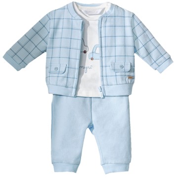 Süßes 3 Teiliges Baby Boy Set klassisch Hellblau Jacke, Shirt &amp; Hose von MAYORAL 2644