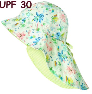 Sonnenhut verstellbare Paßform, Nackenschutz, z.binden, UPF 30 Weiß / Grün Flower MAXIMO 115000